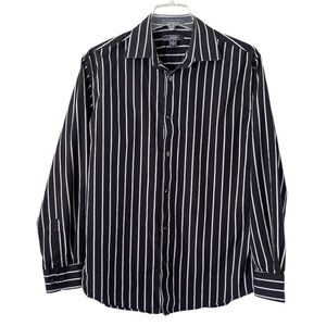 Cezani mens button down collar shirt size medium black brown tan stripes